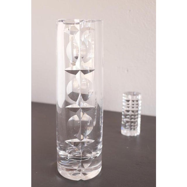 Mid-Century Modern Crystal Hand Cut Decorative Art Vase and Art Object by Mona Morales Schildt for Kosta, Sweden, 1960s, Set of 2 For Sale - Image 18 of 18