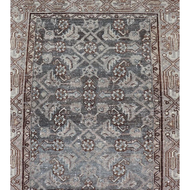 Cornflower Blue Antique Persian Hamadan Runner in Wool With All-Over Floral Design For Sale - Image 8 of 12