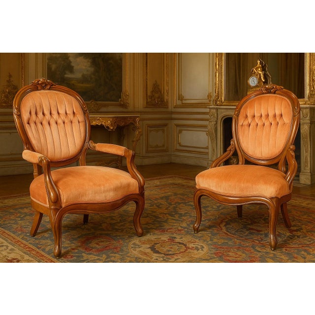 Add an air of regal charm to your interior with this stunning set of French Rococo Revival chairs — an exquisite blend of...