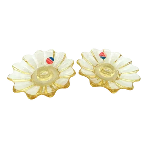 Fostoria Celestial Yellow Glass Candle Stick Holders - A Pair