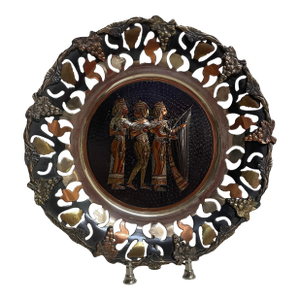 Vintage Egyptian Brass and Mixed Metals Plate of Three Musicians