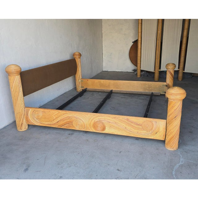 Brown Coastal Reeded Bamboo Wicker Rattan Bed - King Size For Sale - Image 8 of 11