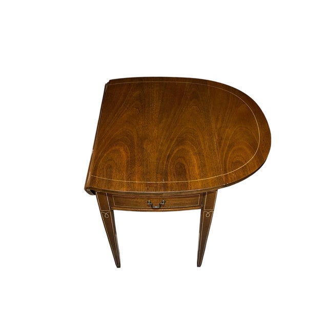 Mid 20th Century Mid 20th Century Hepplewhite Style Inlaid Mahogany Pembroke Drop-Leaf Side Table For Sale - Image 5 of 12