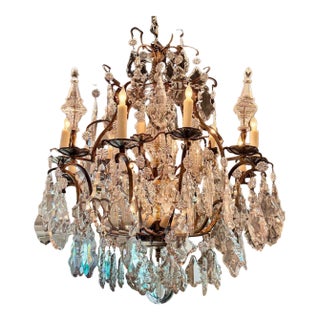 19th Century French Louis XV Bronze and Crystal Chandelier For Sale