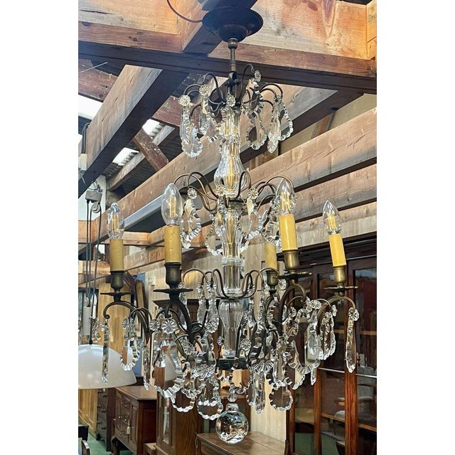 Early 20th Century Six-Light Chandelier in Bronze and Cut Crystal For Sale - Image 3 of 16