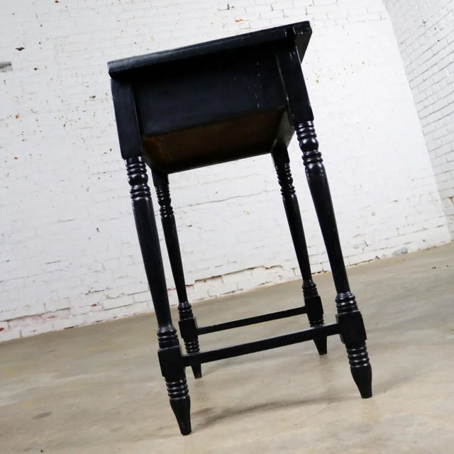 Mid 20th Century Vintage Black Turned Leg Drawered End Table With Matador and Bull Tile Insert Top For Sale - Image 5 of 13