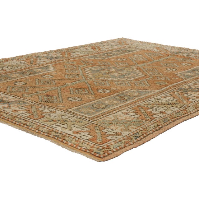 53901 Vintage Orange Turkish Oushak Rug, 04'04 x 05'08. Blending rustic Bohemian allure with nomadic charm, this hand-...