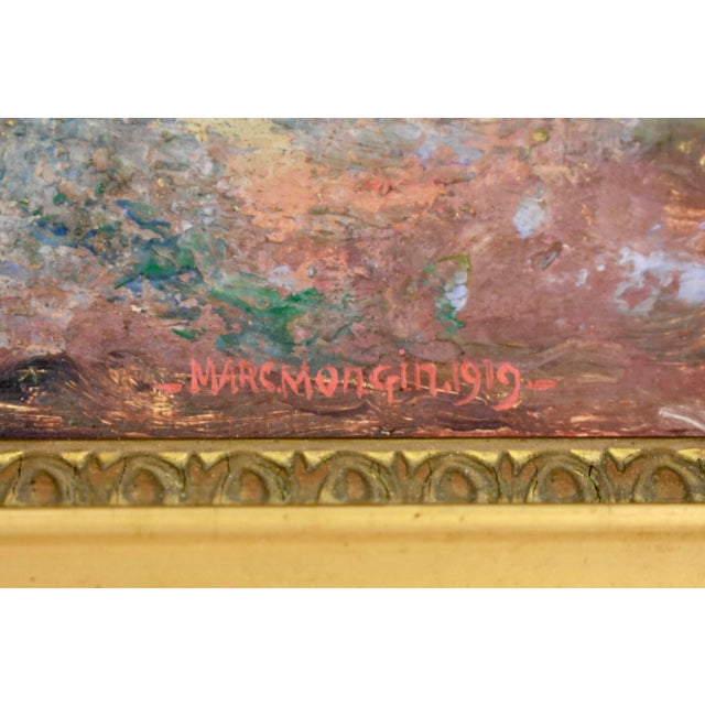 Found in France, an oil on linen landscape painting, mounted in a wide, gold-leafed wood frame, signed and dated 1919....