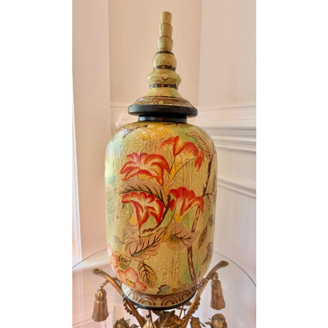 Large Hand-Painted Crackle Finish Lidded Decorative Ginger Jar With Pineapple Motif For Sale In Charleston - Image 6 of 13