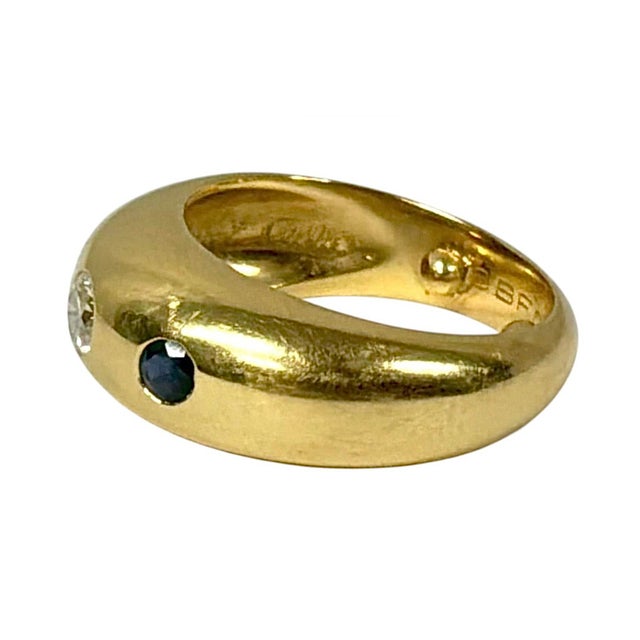 Modern Cartier 18k Yellow Gold Diamond Sapphire Gypsy Ring, France For Sale - Image 3 of 8