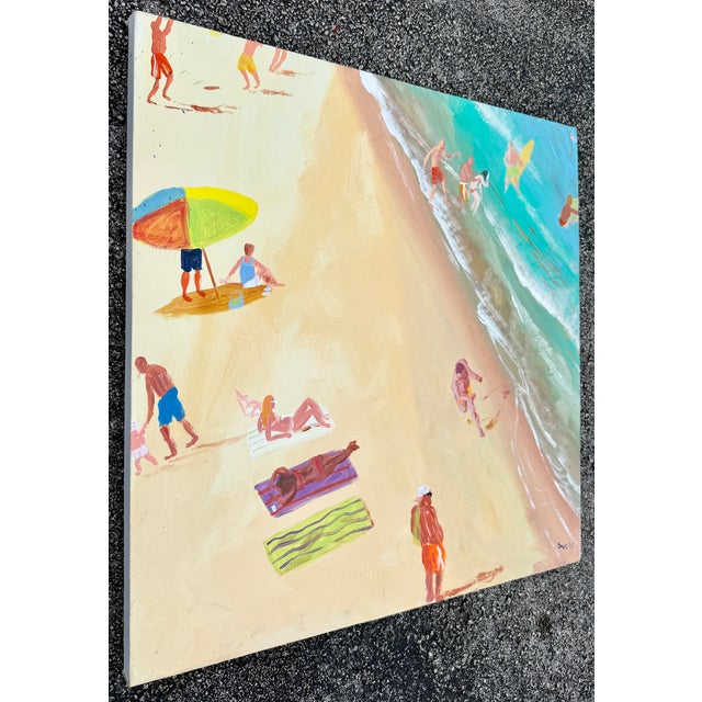 Florida beach and ocean life scene. Vivid colors and catching human figures. Acrylic on canvas. Signed and dated '08.. Joe...