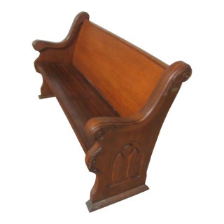 1940s Amazing Oak Church Pew Bench All Carved For Sale