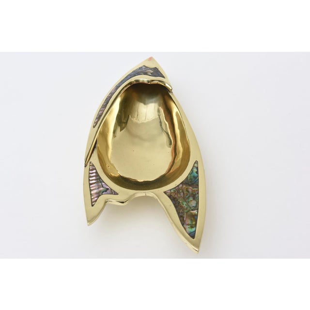Metal Vintage Abalone, Silver Plate and Brass Fish Bowl, 1950's, Restored For Sale - Image 7 of 10