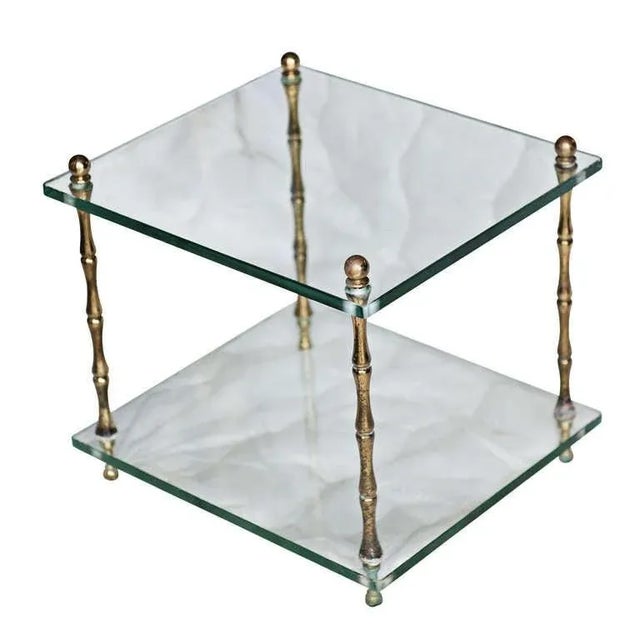 Mid-Century Modern Pair of Baker Glass and Brass Faux Bamboo Occasional Tables For Sale - Image 3 of 5