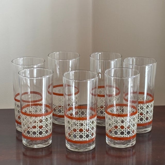 Large Mid-20th Century Woven Cane Pattern Tumblers -- Set of 7 For Sale In Baltimore - Image 6 of 16