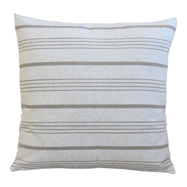 Woven Tan Taupe Striped Beachy Double Sided Feather/Down Pillow For Sale