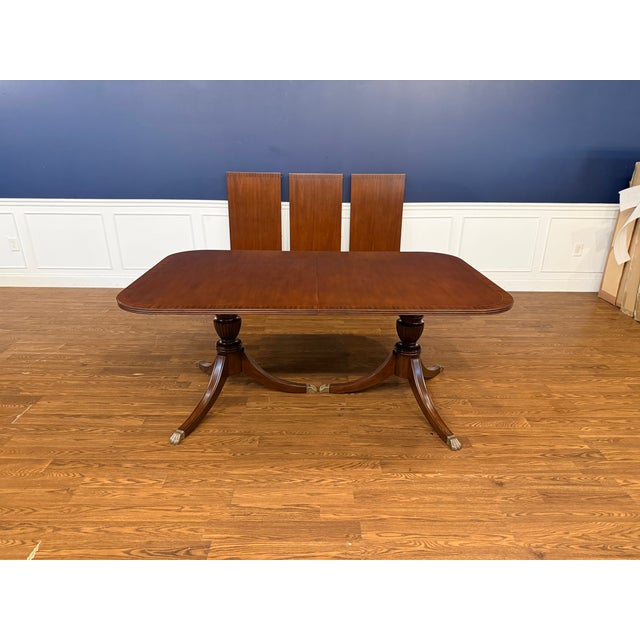 Traditional Banded Mahogany Dining Table by Leighton Hall - Showroom Sample For Sale - Image 12 of 18