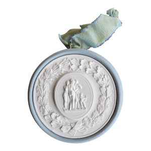 Contemporary Three Graces Grand Tour Replica Intaglio Made and Painted by Hand, With Antique French Ribbon