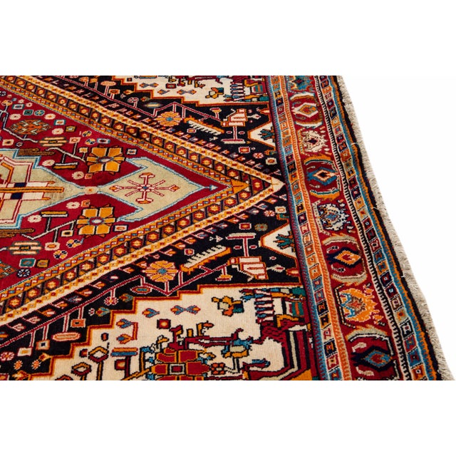 Textile Vintage Handmade Shiraz Red Medallion Wool Rug 6'8" X 9'11" For Sale - Image 7 of 12