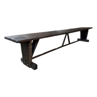 Rustic European Farmhouse Espresso Trestle Bench 102" For Sale