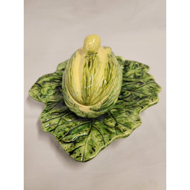 1920s Antique Majolica Melon on Leaf Dish in the Style of Sarreguemines For Sale - Image 5 of 13