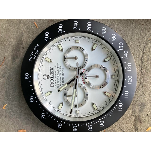 Vintage Black Silver and White Rolex Display Wall Clock