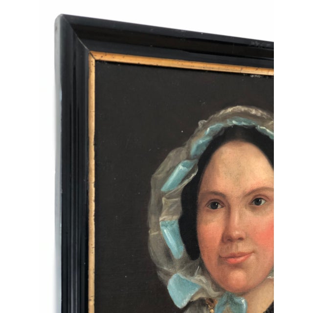 Wood Antique Original Oil Painting of a Dutch Lady, 19th Century Portrait Art For Sale - Image 7 of 11