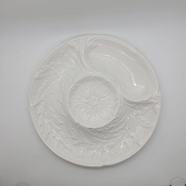 Vintage p.v. France White Majolica Artichoke Plates Floral Embossed Relief - Set of 5 For Sale - Image 6 of 17