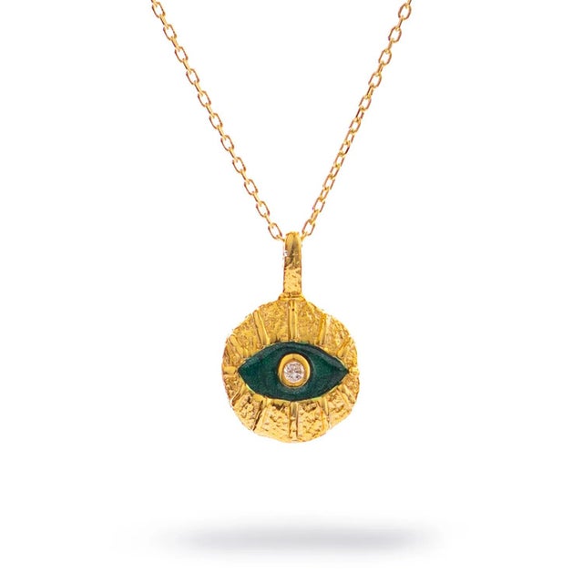 Emerald Soul Evil Eye Gold Necklace For Sale - Image 10 of 10