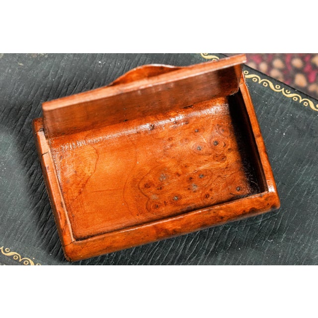 Wood Fantastic Antique Handmade Burlwood Snuff Box Hand Painted Scottish Terrier Dog Top Tobacciana For Sale - Image 7 of 11