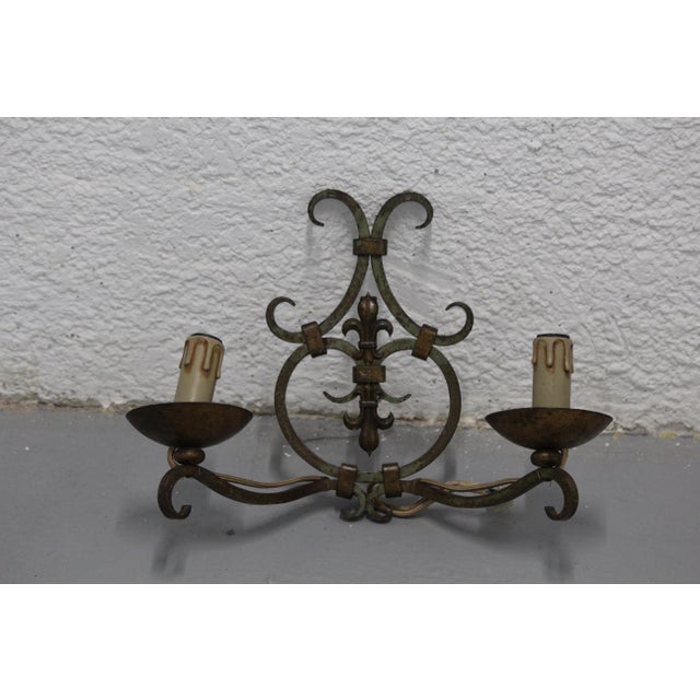 Fleur de lys Royal lily decor Wall lights Lighting Wall lamps Sconces Entryway Pair of wall sconces. Wrought iron....