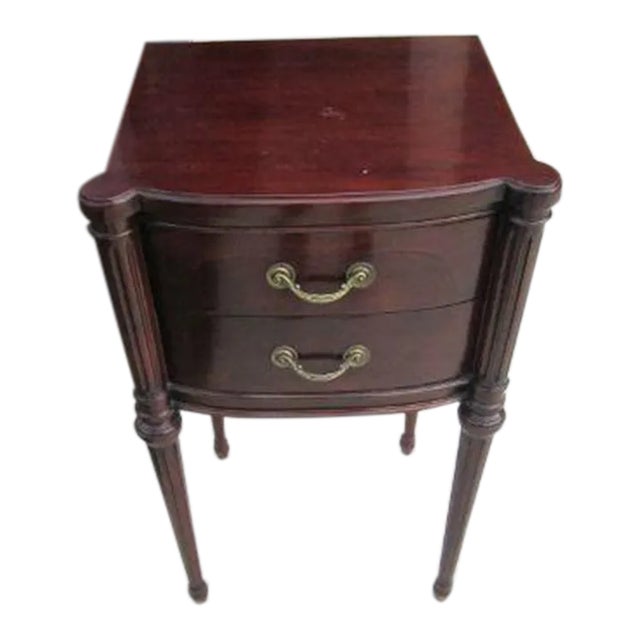 Vintage Wood Side Table in Solid Dark Tone 2 Drawer by John Stuart Co