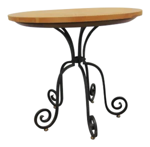 Mid Century Modern Iron & Oak Side Table