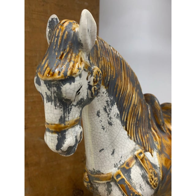Vintage Late 20th Century Tang Style Ceramic War Horse Sculpture