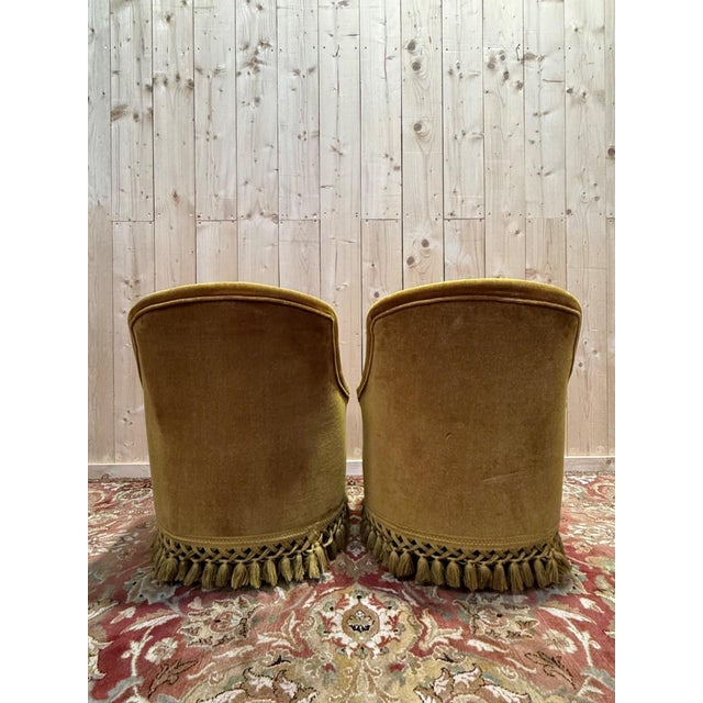 Napoleon III Toadstool Armchairs in Mustard Yellow Velvet, Set of 2 For Sale - Image 5 of 7