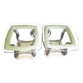1980s Attributed to Thomasville Ornate Iron Glass Side/End Tables For Sale