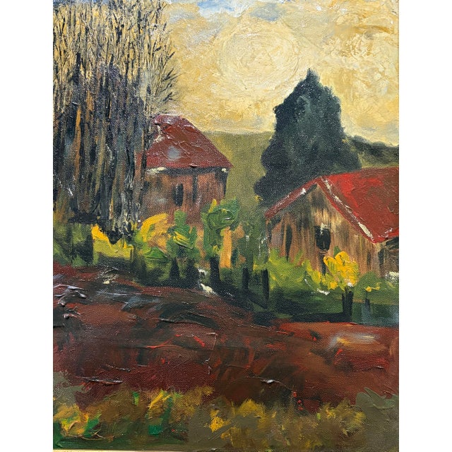 Vintage Acrylic Landscape Painting on Canvas Framed 28" W For Sale In New York - Image 6 of 8