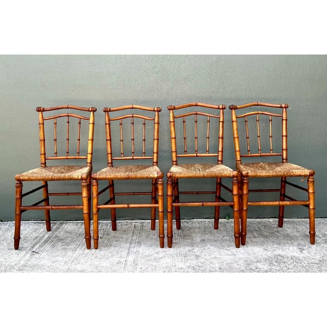 Vintage Bamboo-Style Wood and Cane Chairs - Set of 4 For Sale - Image 9 of 14