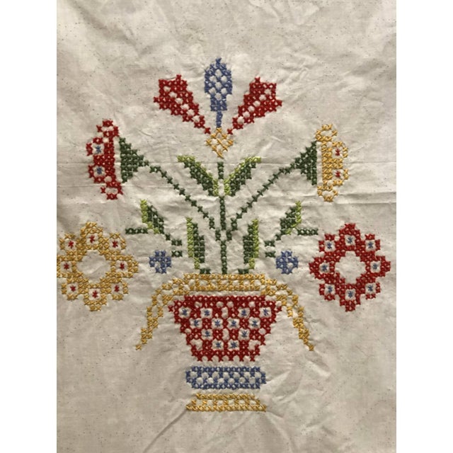 A Pair of Vintage Hand Embroidered Curtains Criss Cross 35”w X 100”l For Sale - Image 4 of 12