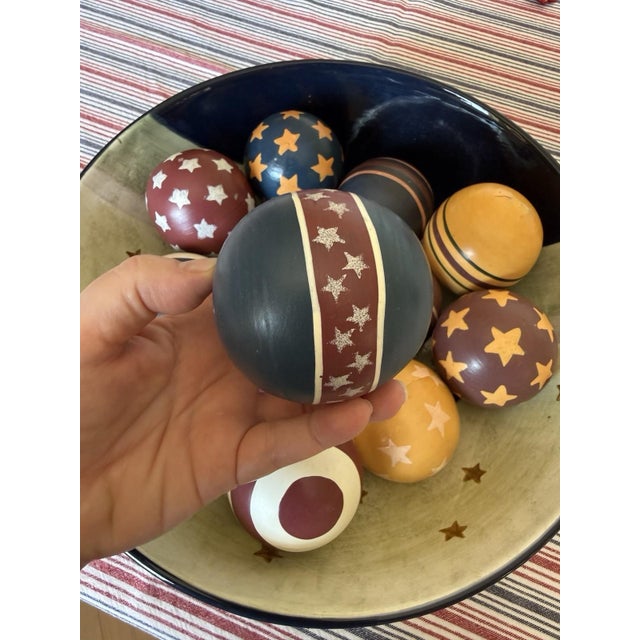 Wood Set of 12 Patriotic American Hand Painted Wooden 3” Decorative Balls 4th of July For Sale - Image 7 of 7