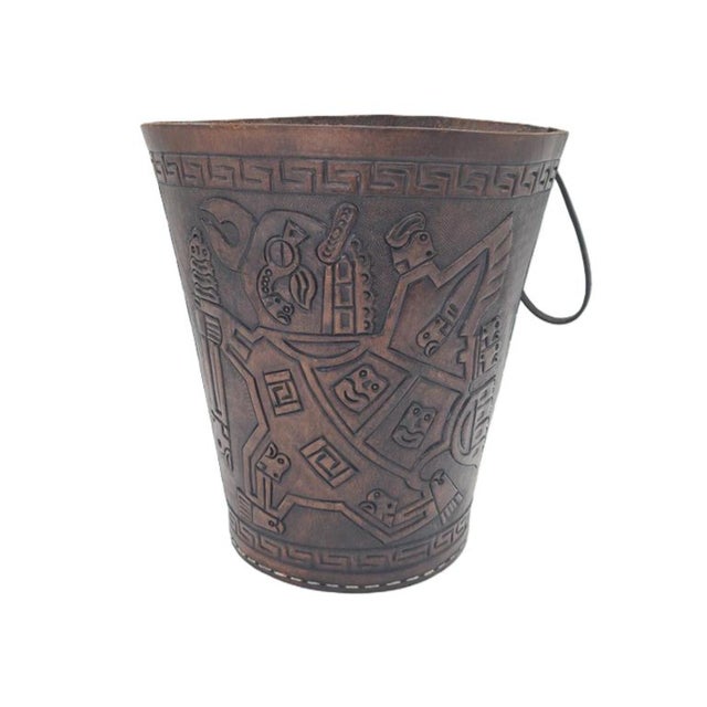 Vintage Aztec Leather Basket from Imprex, West Germany, 1970s For Sale - Image 9 of 9