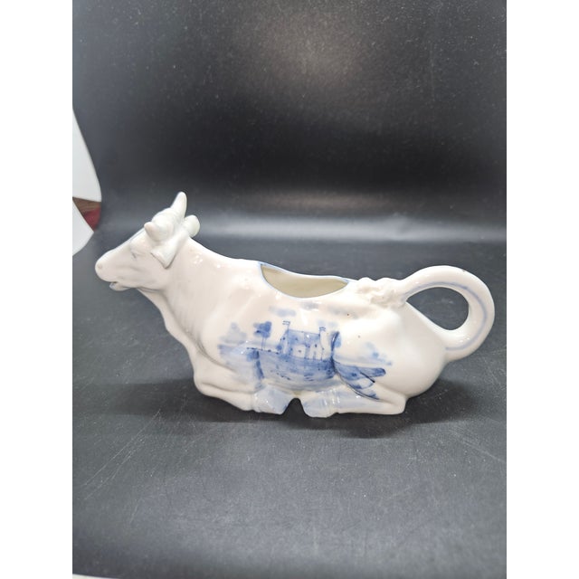 Vintage GerBlue and White Ceramic Cow Creamer - For Sale - Image 4 of 5