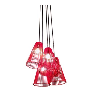 Red Cage Pendant Chandelier For Sale