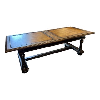 Century Monarch Daniel Distress Brown Oak and Leather Top Cocktail Table For Sale