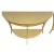 Matching pair of vintage demilune console tables featuring heavy steel construction, graceful curved legs and lower half-...