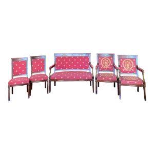 French Empire Mahogany Salon Set With Bronze Swan Decoration -Set of 5