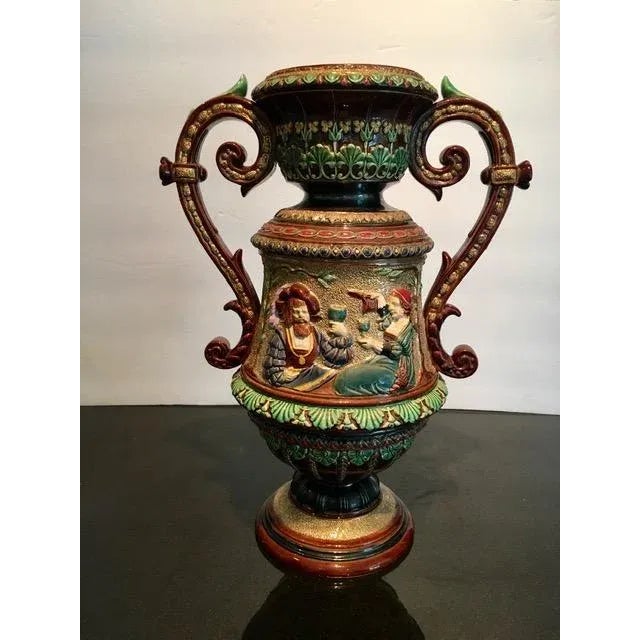 Large 19th Century Majolica 2 Handled Urn by Wilhelm Schiller and Son For Sale - Image 13 of 13