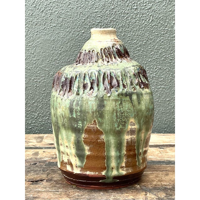 Vintage Original Studio Pottery Ribbed Vase For Sale - Image 9 of 12