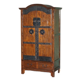 Antique Korean Elm Jang Cabinet with Iron Mounts, 1900 For Sale