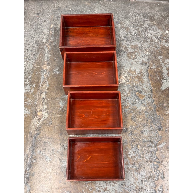 Vintage Red Finish Wood Nesting Tray Boxes, Set of Four For Sale - Image 4 of 12